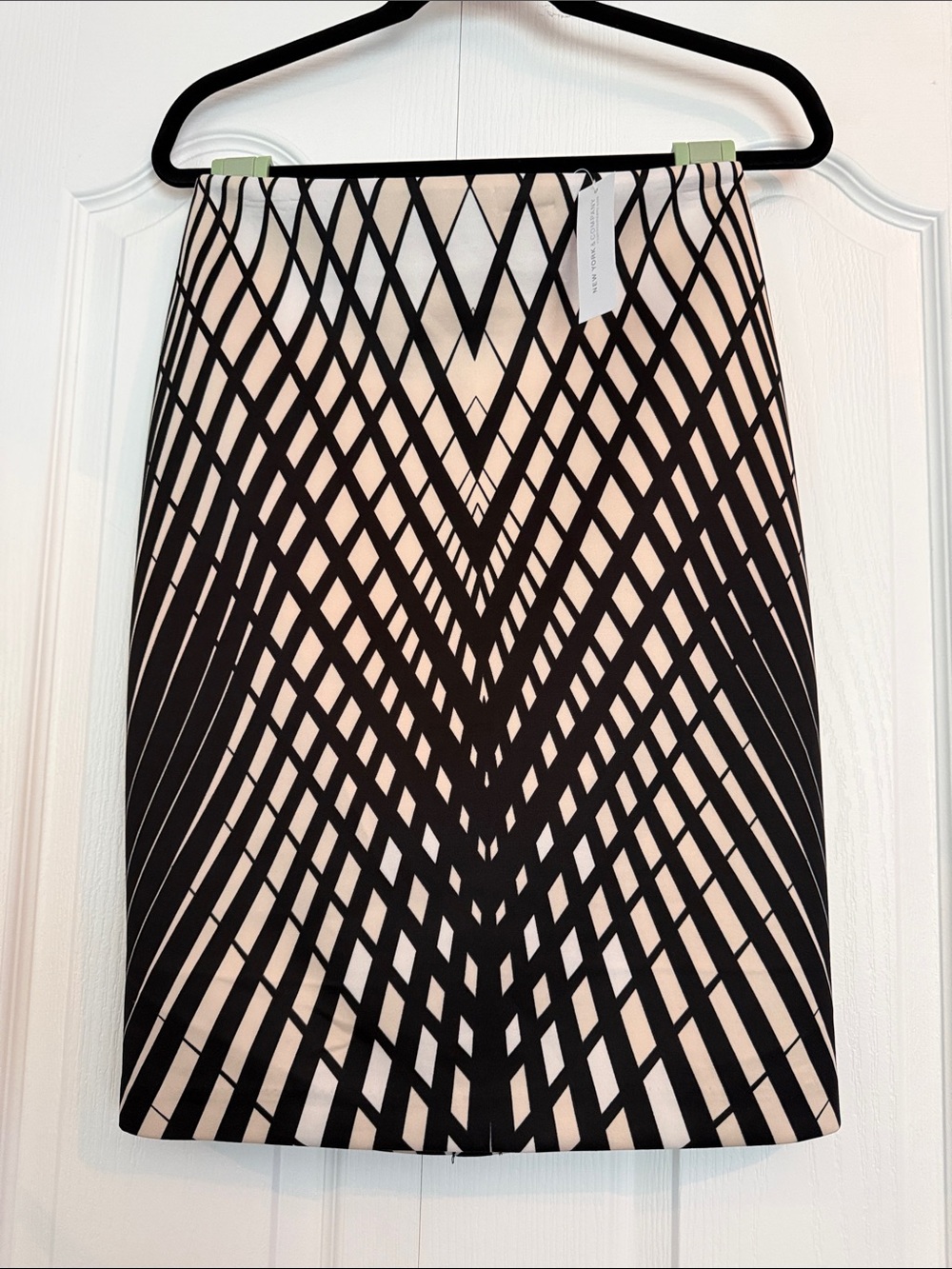 Geometric Black & Cream Pencil Skirt